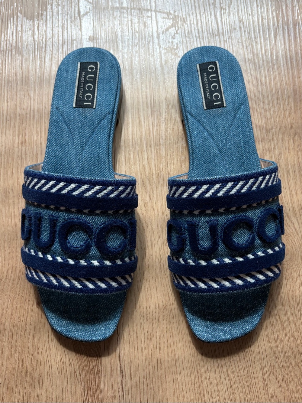 Gucci Blue Denim Logo Slide Sandals - Picture 7 of 9